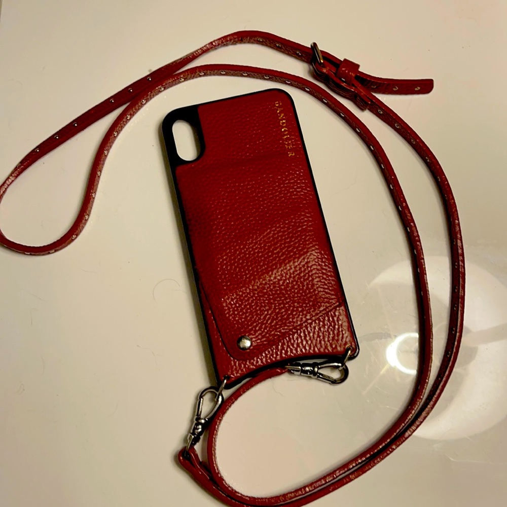 Bandolier red leather cross body iPhone XS Max.